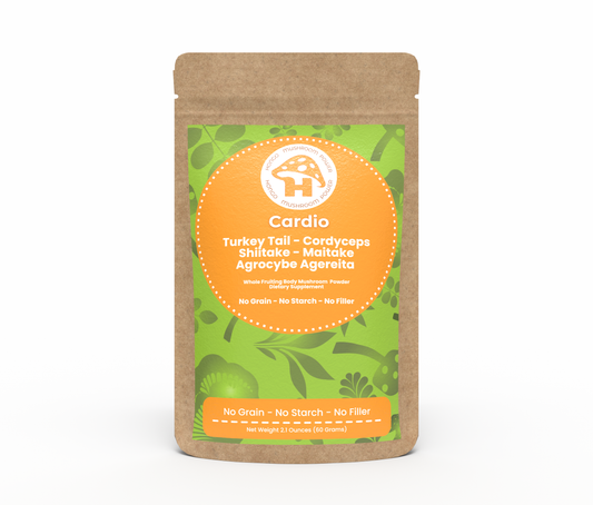 Hongo Cardio mushroom blend powder for heart vitality and cardiovascular support — packaging detail