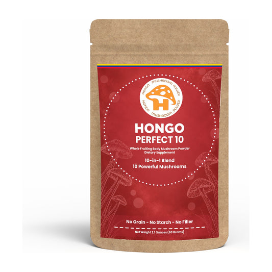 Hongo Perfect 10 Mushroom Blend - 2.1 oz (60 g) pouch, front
