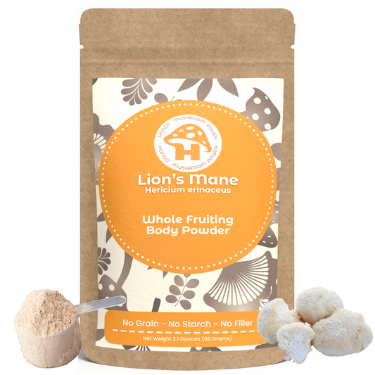 Hongo Lion's Mane whole fruiting body mushroom powder — packaging detail