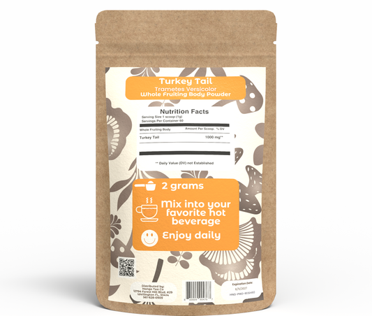 Hongo Turkey Tail whole fruiting body mushroom powder — back of package