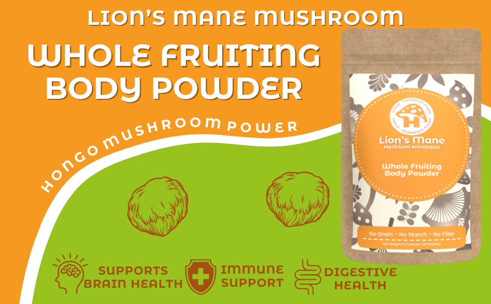 Hongo Lion's Mane whole fruiting body mushroom powder — ingredients detail