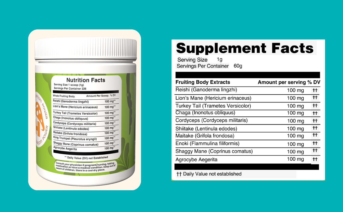 Hongo Perfect 10 mushroom blend powder with 10 functional mushrooms — benefits infographic