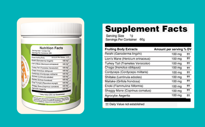 Hongo Perfect 10 mushroom blend powder with 10 functional mushrooms — benefits infographic