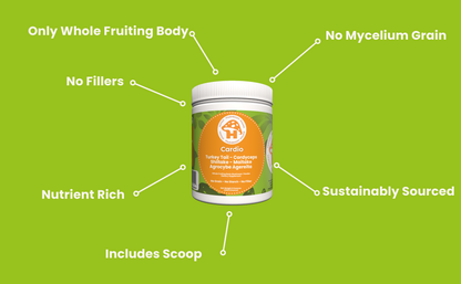 Hongo Cardio mushroom blend powder for heart vitality and cardiovascular support — supplement facts