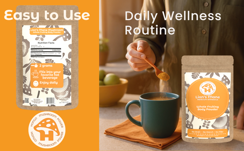 Hongo Lion's Mane whole fruiting body mushroom powder — supplement facts
