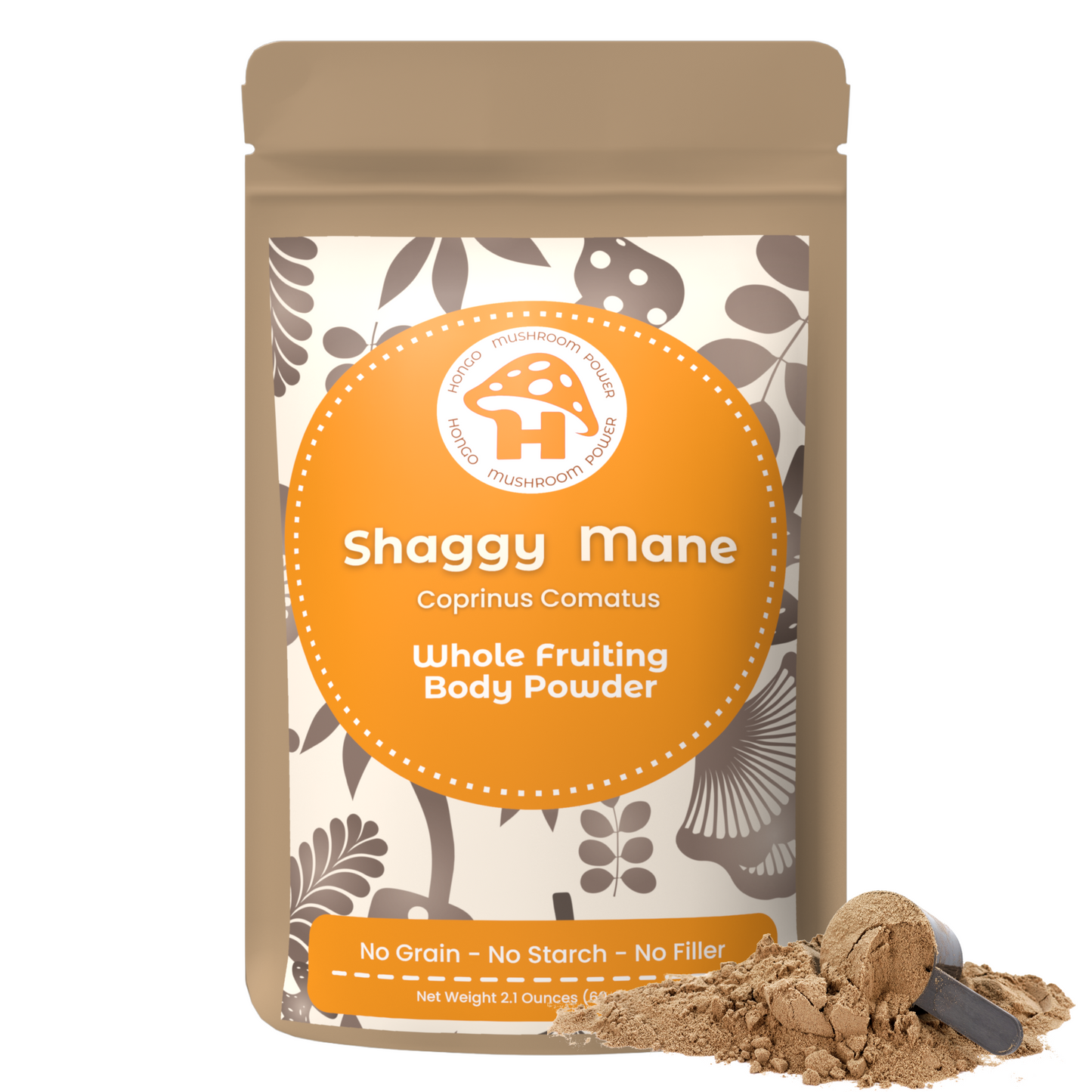 Hongo Shaggy Mane (Coprinus Comatus) whole fruiting body mushroom powder