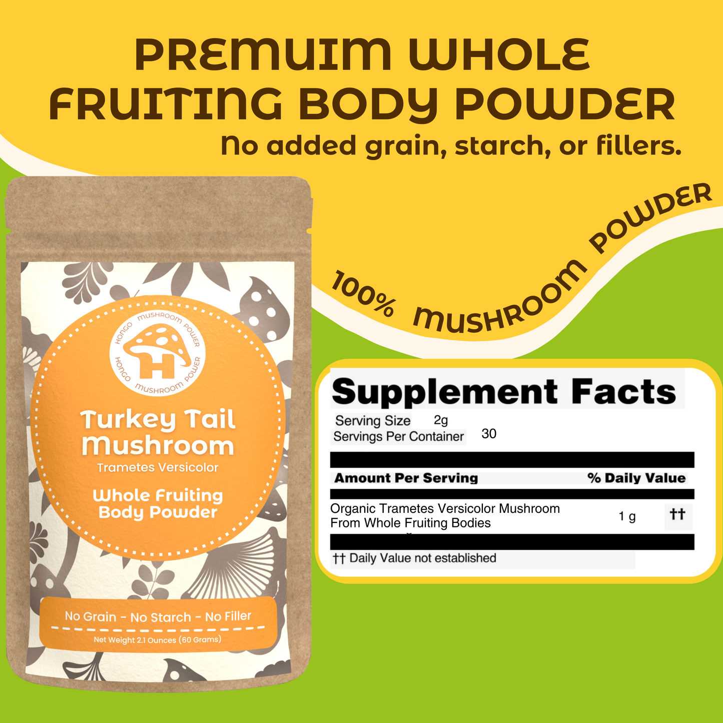 Turkey Tail Whole Fruiting Body Mushroom Powder