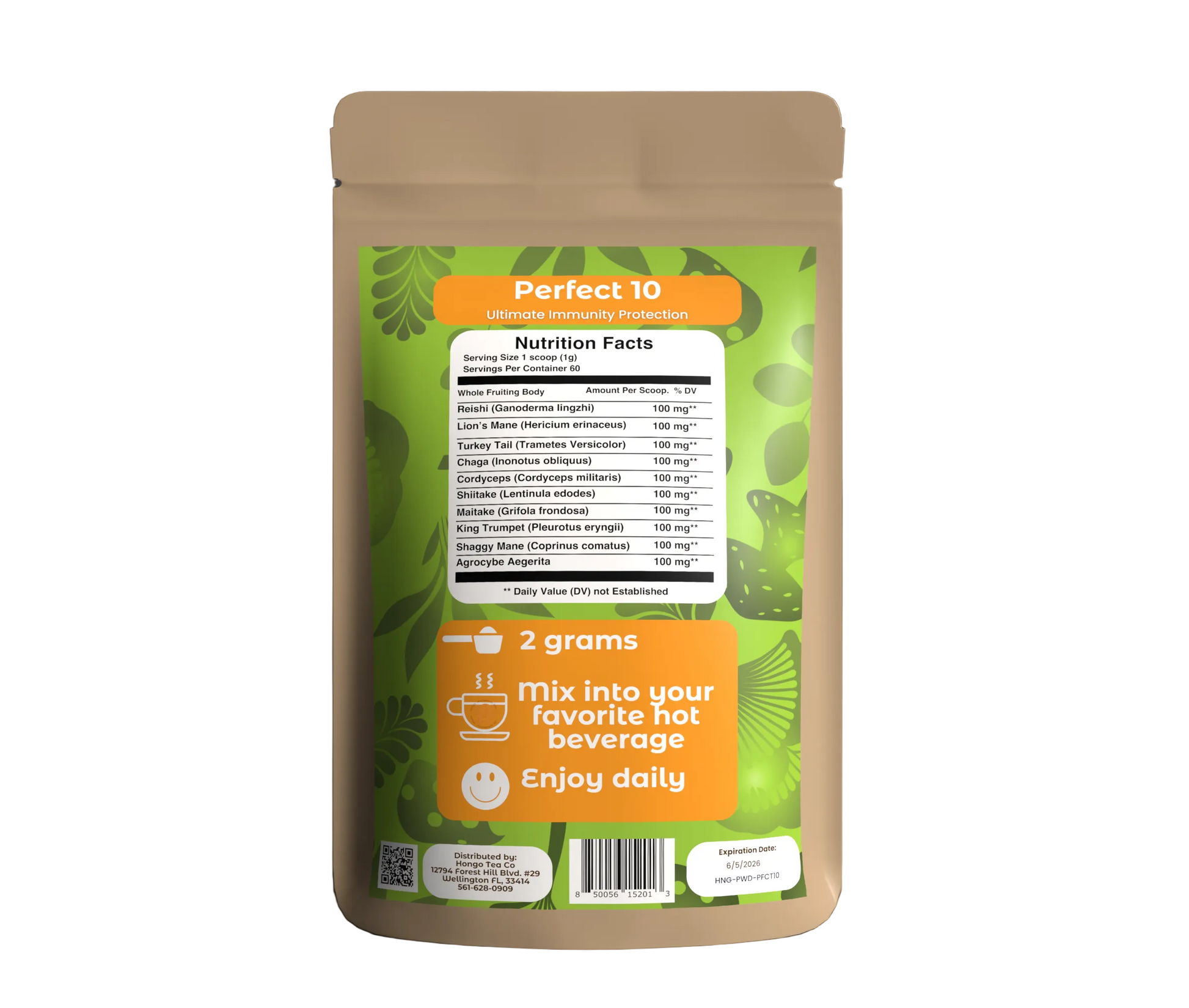 Hongo Perfect 10 mushroom blend powder with 10 functional mushrooms — brand lifestyle image