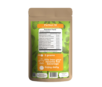 Hongo Perfect 10 mushroom blend powder with 10 functional mushrooms — brand lifestyle image