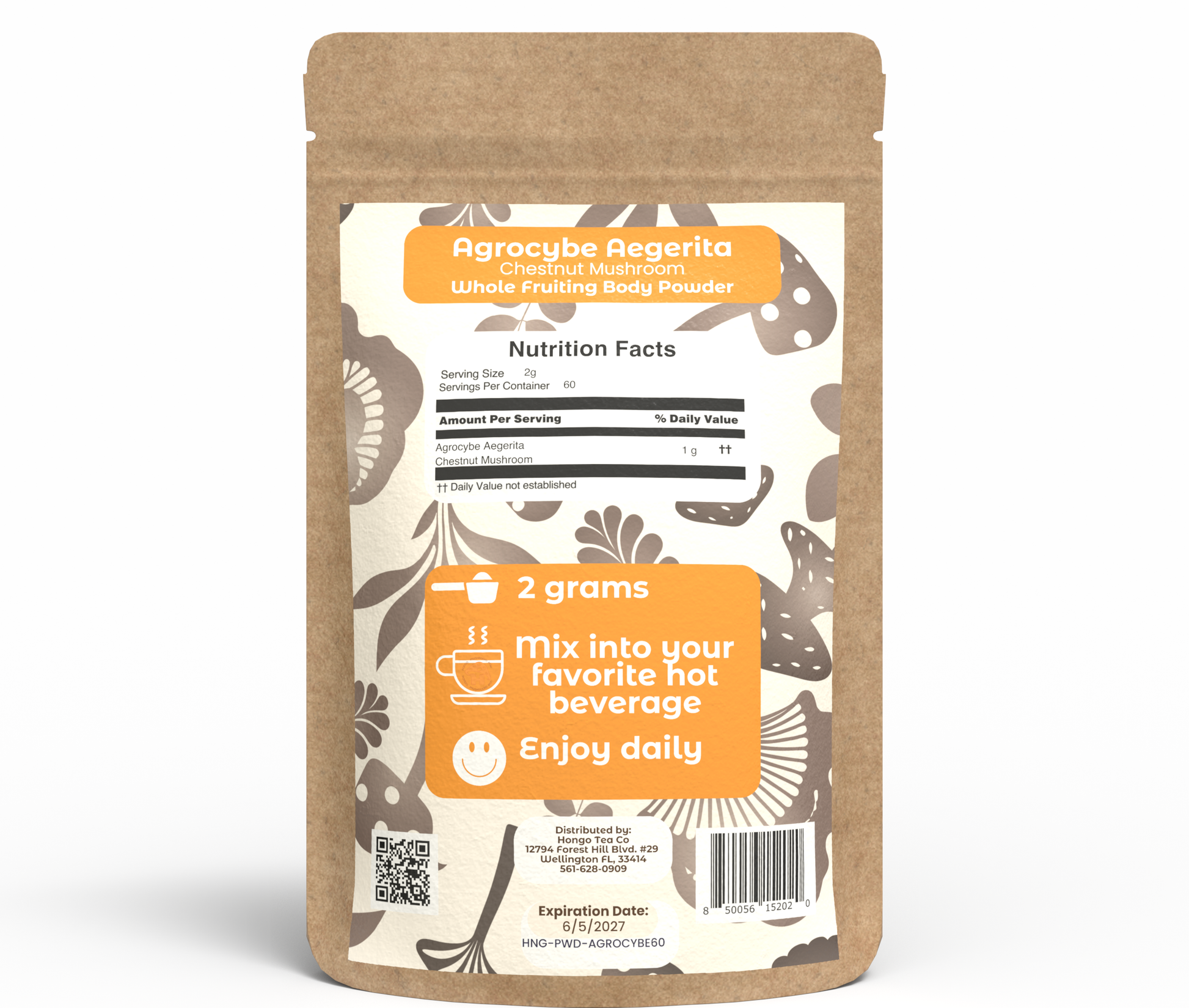 Hongo Agrocybe aegerita Black Poplar mushroom powder — back of package