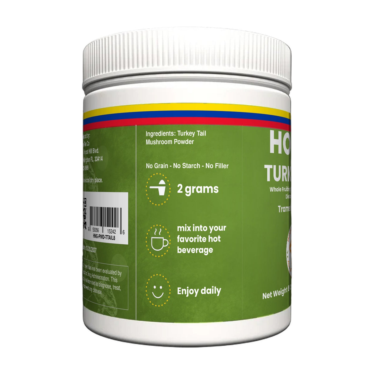 Hongo Turkey Tail Mushroom Powder - 8 oz jar, side