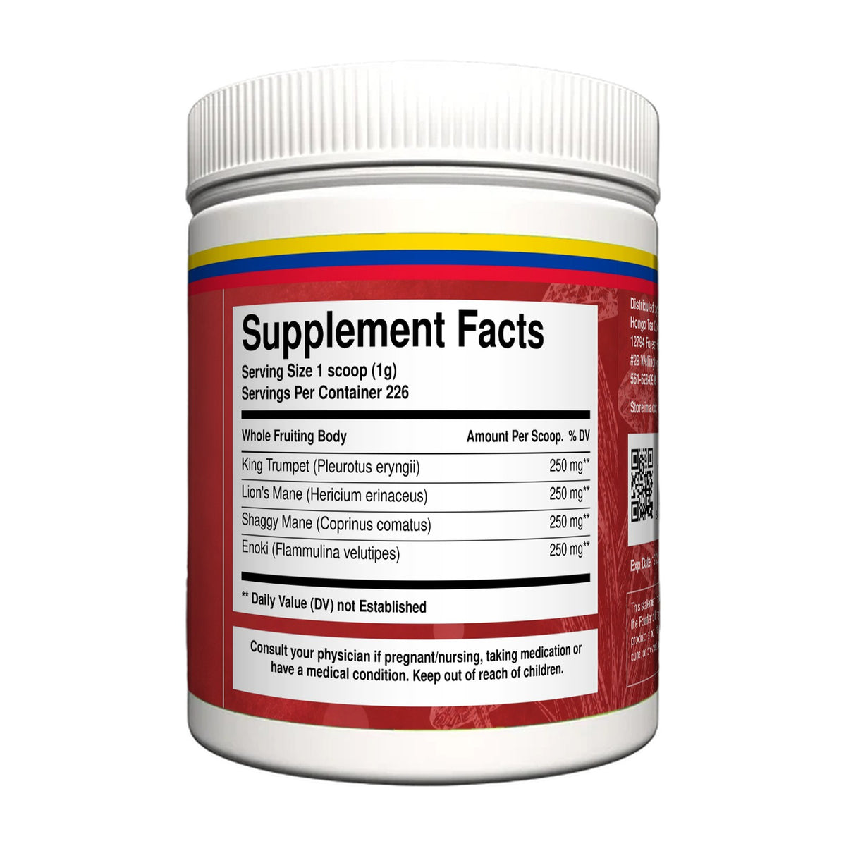 Hongo Focus Fuel Mushroom Blend - 8 oz jar, Supplement Facts