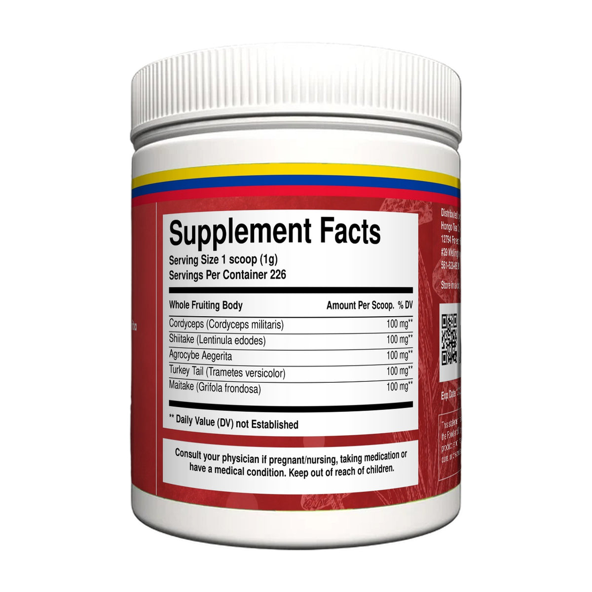 Hongo Cardio Mushroom Blend - 8 oz jar, Supplement Facts
