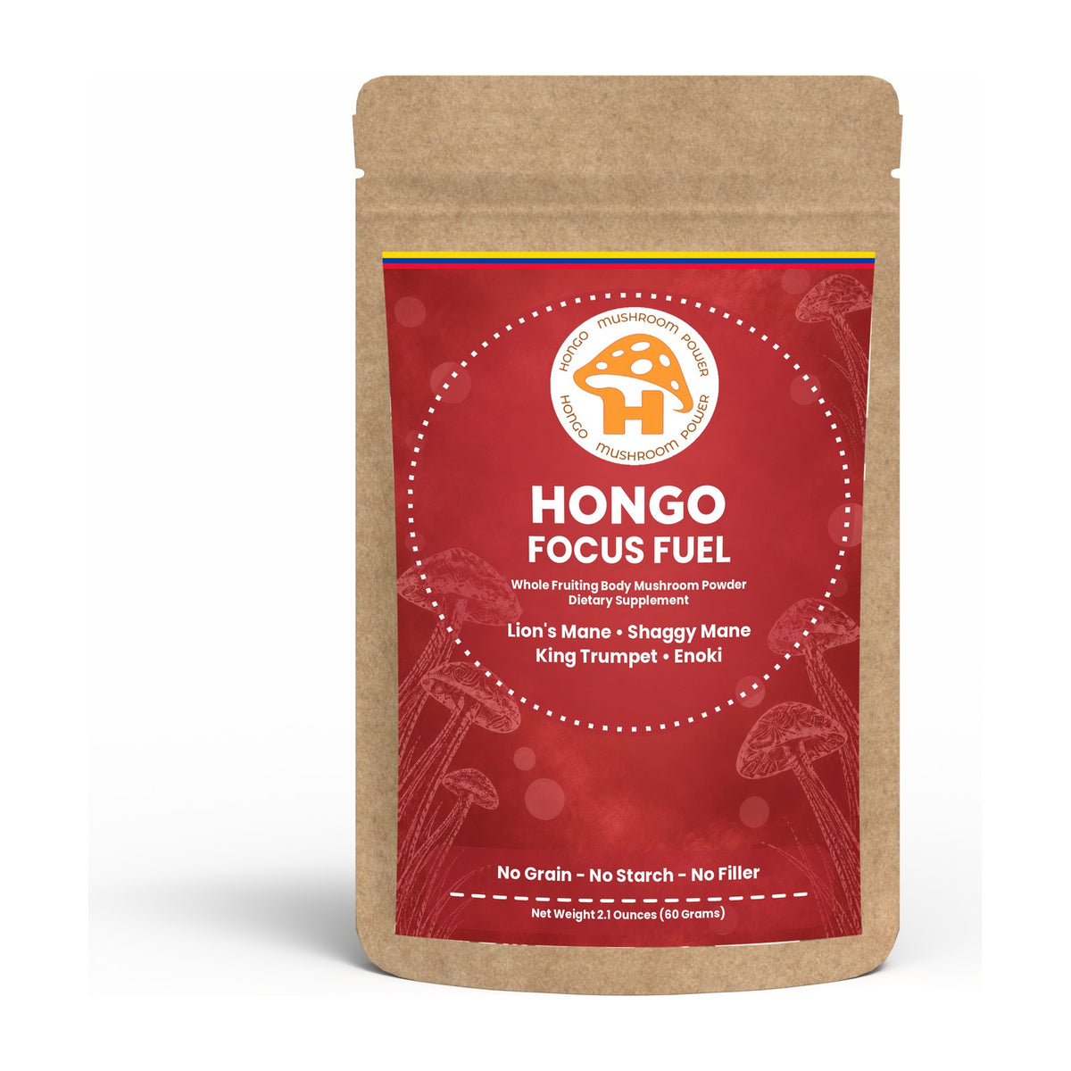 Hongo Focus Fuel Mushroom Blend - 2.1 oz (60 g) pouch, front