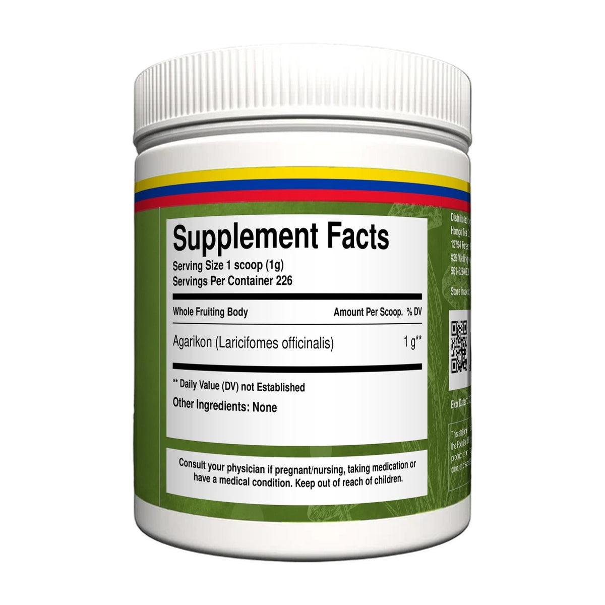 Hongo Agarikon Mushroom Powder - 8 oz jar, Supplement Facts