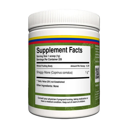 Hongo Shaggy Mane Mushroom Powder - 8 oz jar, Supplement Facts