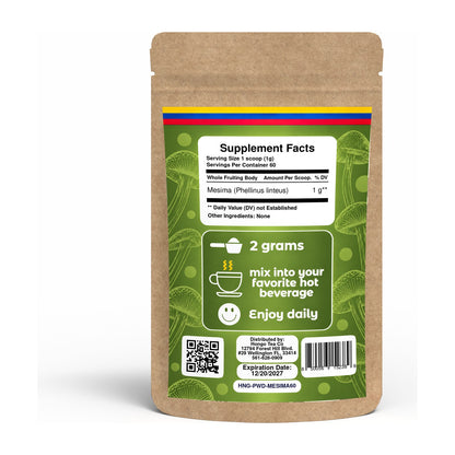 Hongo Mesima Mushroom Powder - 2.1 oz (60 g) pouch, back with Supplement Facts