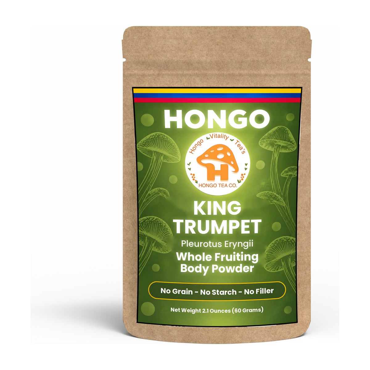 Hongo King Trumpet Mushroom Powder - 2.1 oz (60 g) pouch, front