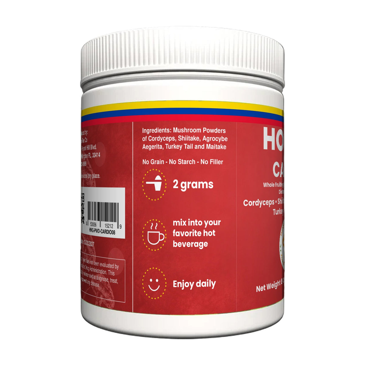 Hongo Cardio Mushroom Blend - 8 oz jar, side