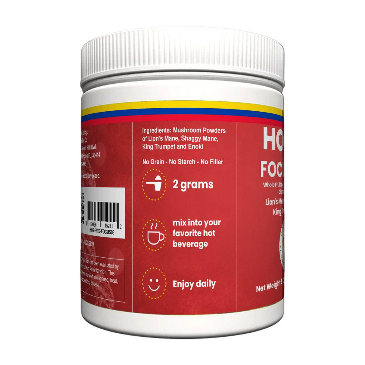 Hongo Focus Fuel Mushroom Blend - 8 oz jar, side