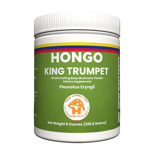 Hongo King Trumpet Mushroom Powder - 8 oz jar, front