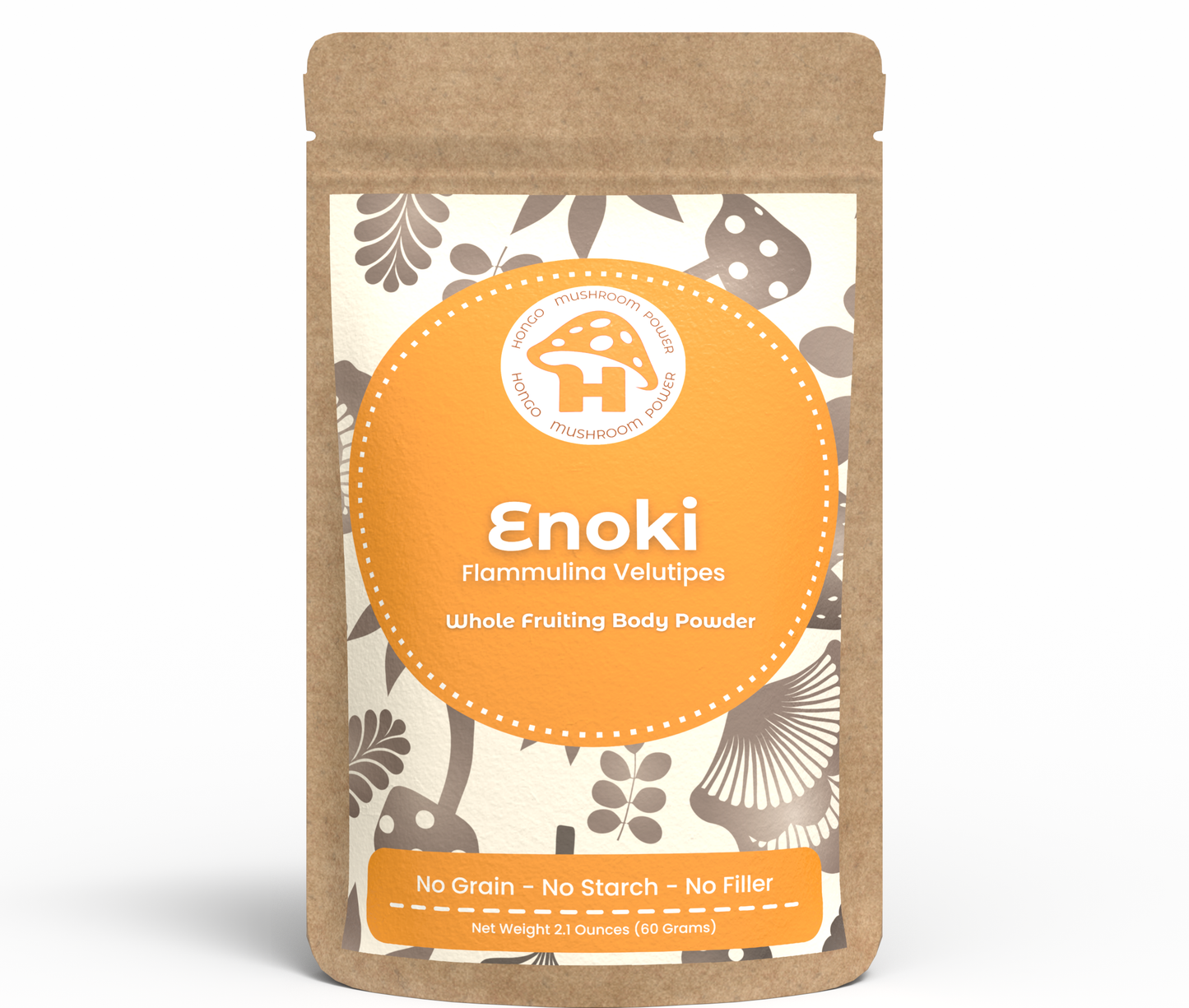 Hongo Premium Enoki whole fruiting body mushroom powder — front of package