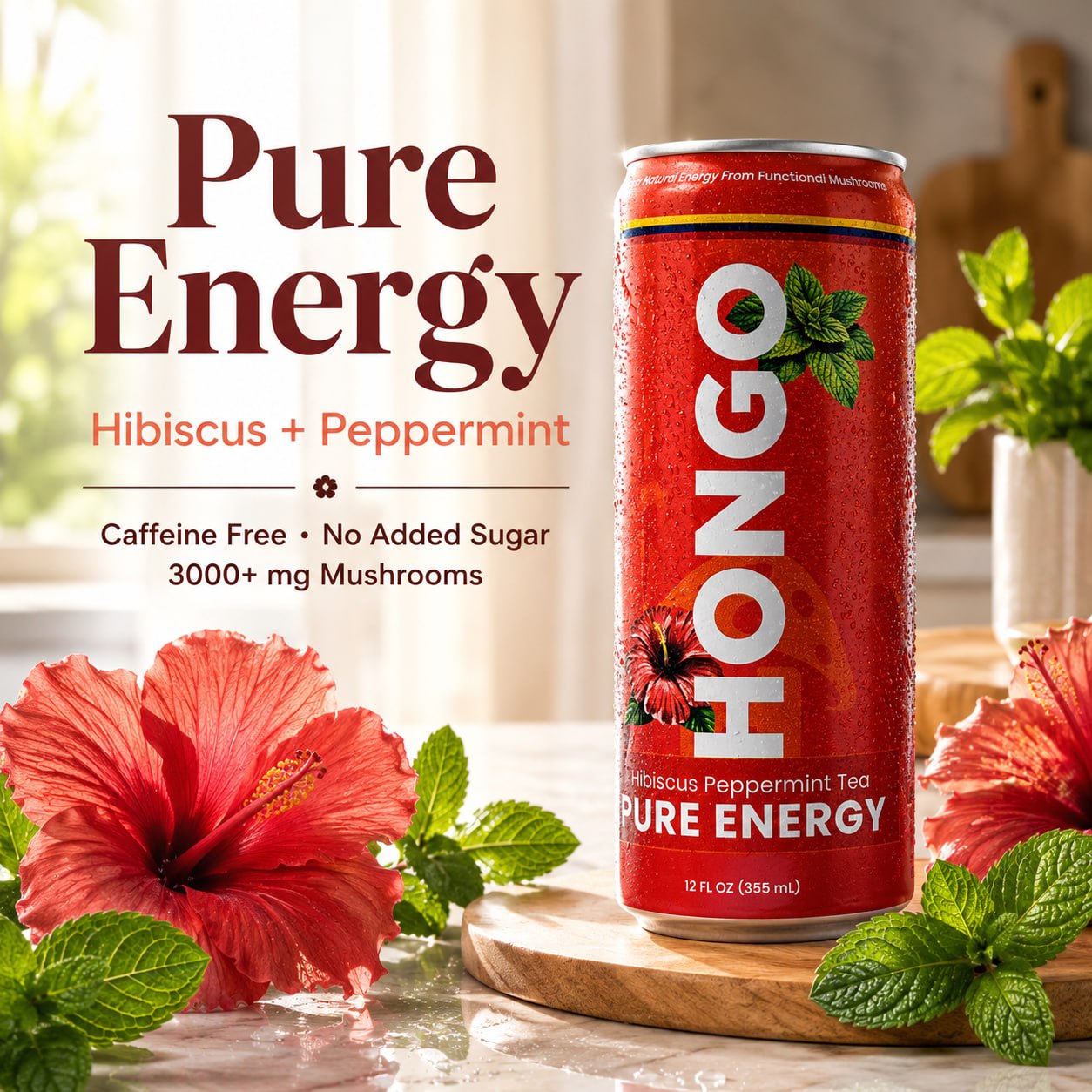 Hongo Pure Energy hibiscus peppermint ready-to-drink mushroom tea