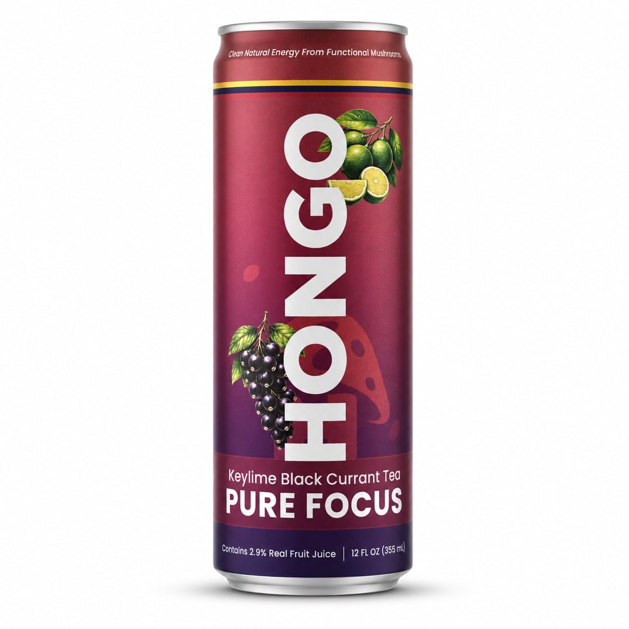 Hongo Pure Focus Key Lime Black Currant Tea can on white background