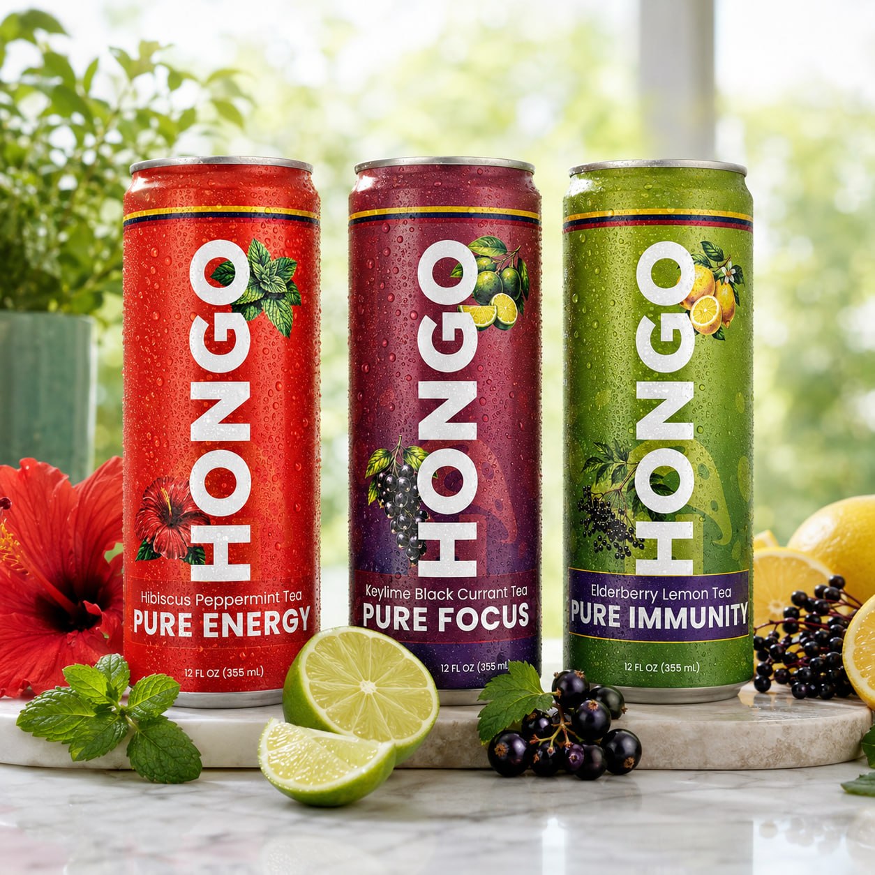 Hongo Vitality Tea Variety Pack - Three Cans Lifestyle