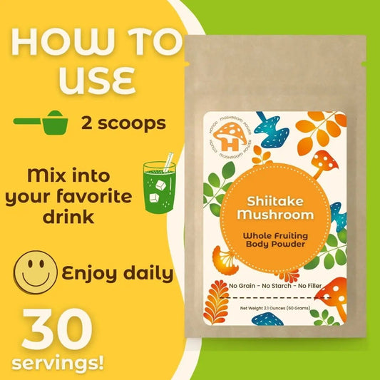 Hongo Shiitake whole fruiting body mushroom powder — preparation instructions