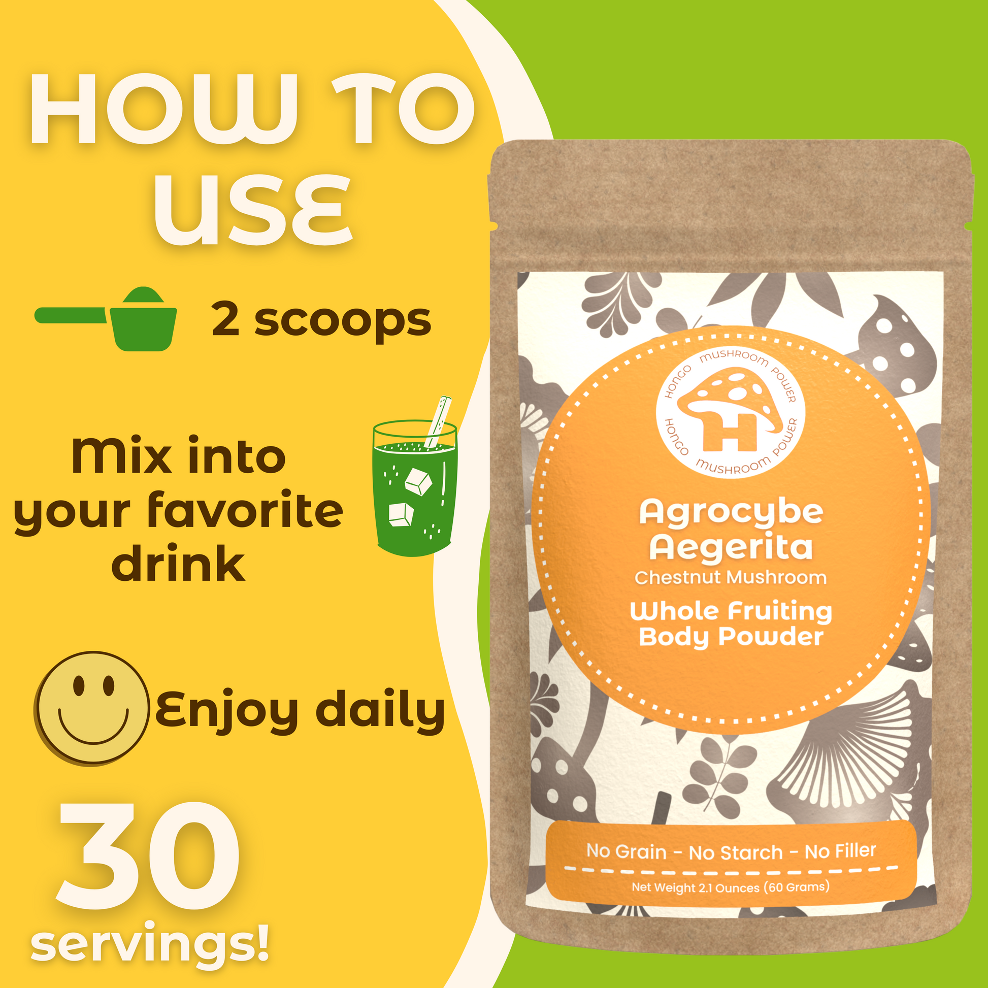 Hongo Agrocybe aegerita Black Poplar mushroom powder — preparation instructions