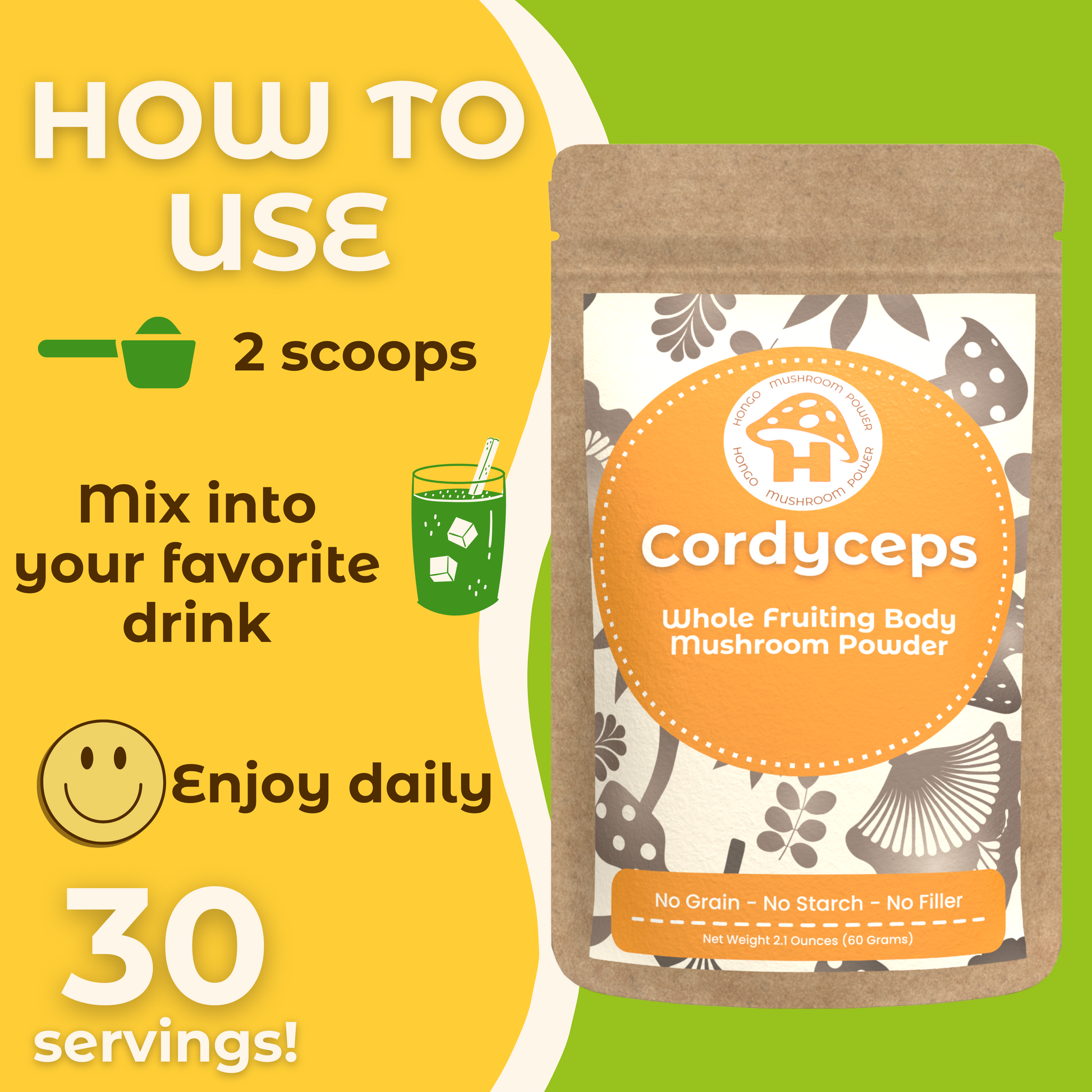 Hongo Cordyceps militaris whole fruiting body mushroom powder — preparation instructions