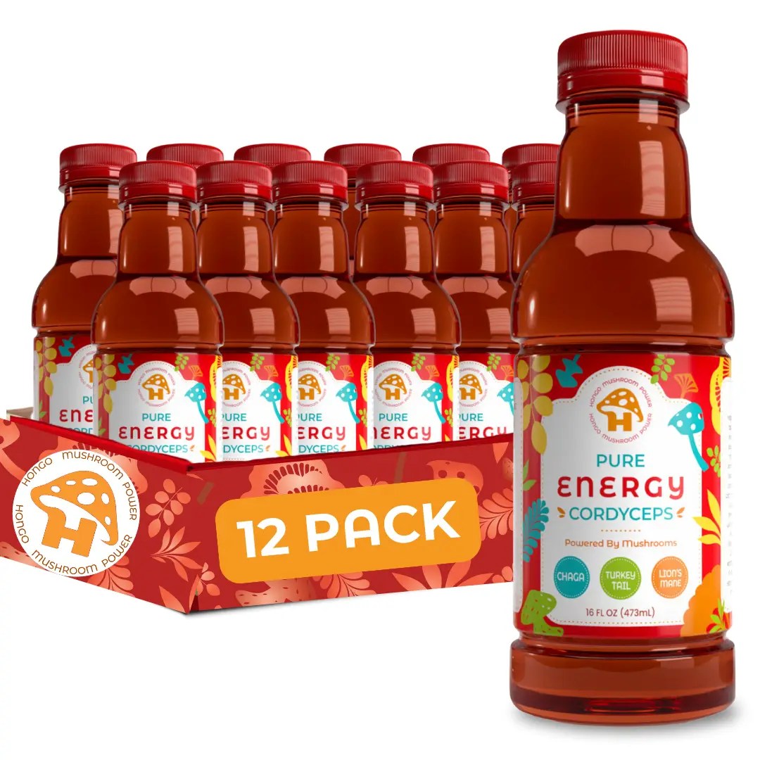Hongo Pure Energy | Cordyceps & Lion's Mane Mushroom Tea | 16oz Bottles