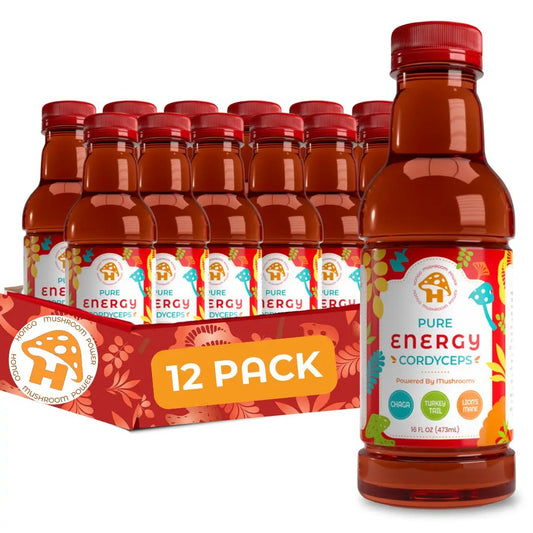Hongo Pure Energy | Cordyceps & Lion's Mane Mushroom Tea | 16oz Bottles
