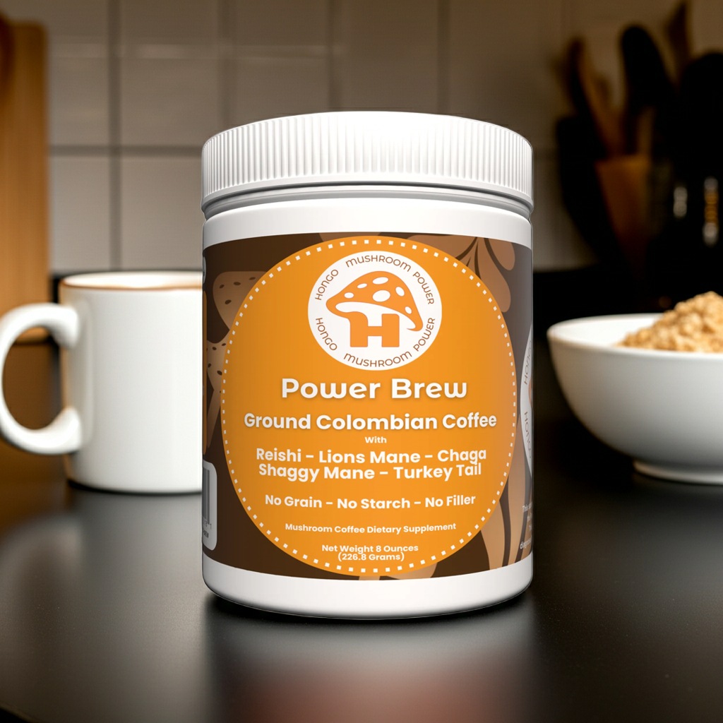 Hongo Power Brew mushroom coffee blend — lifestyle image