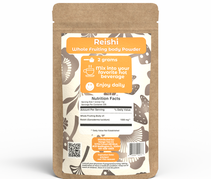Hongo Reishi whole fruiting body mushroom powder — back of package