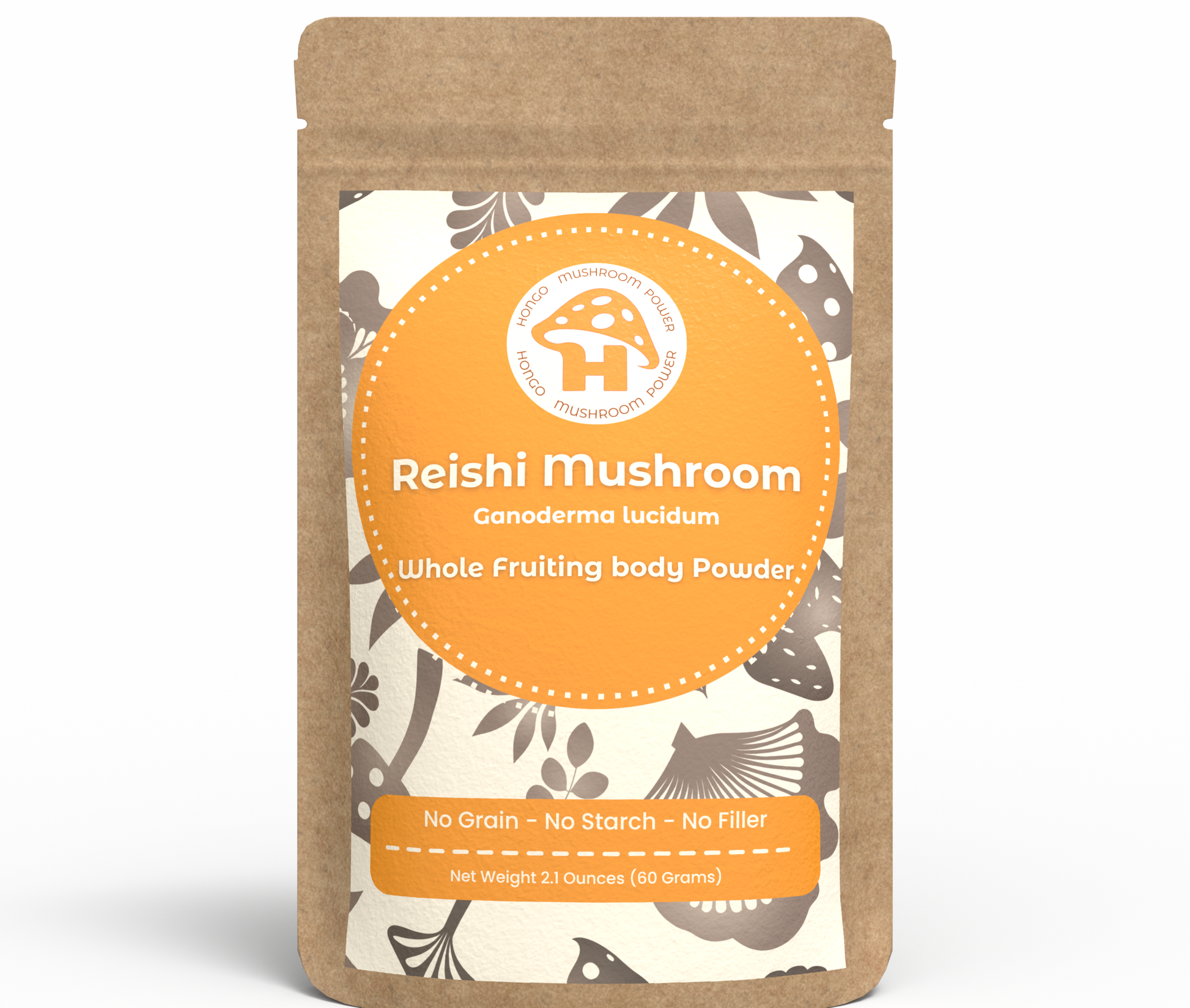 Hongo Reishi whole fruiting body mushroom powder — front of package