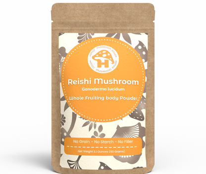 Hongo Reishi whole fruiting body mushroom powder — front of package