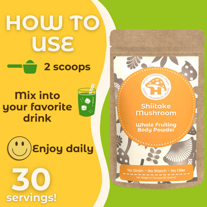 Hongo Shiitake whole fruiting body mushroom powder — preparation instructions