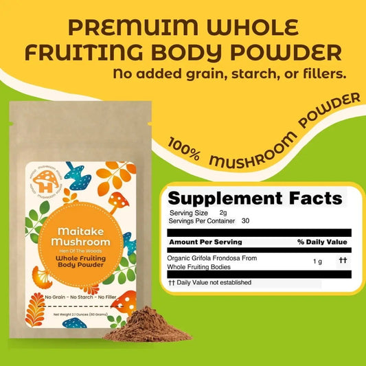 Hongo Maitake whole fruiting body mushroom powder — supplement facts panel